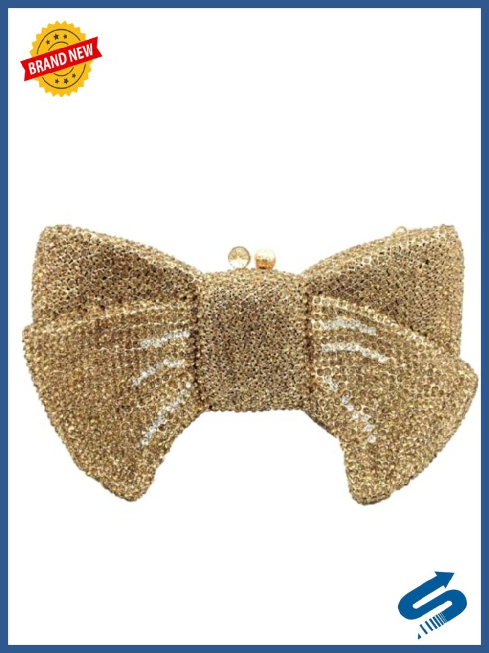 Rhinestone Bow Evening Clutch Faux Leather Magnetic Handmade Party Bag